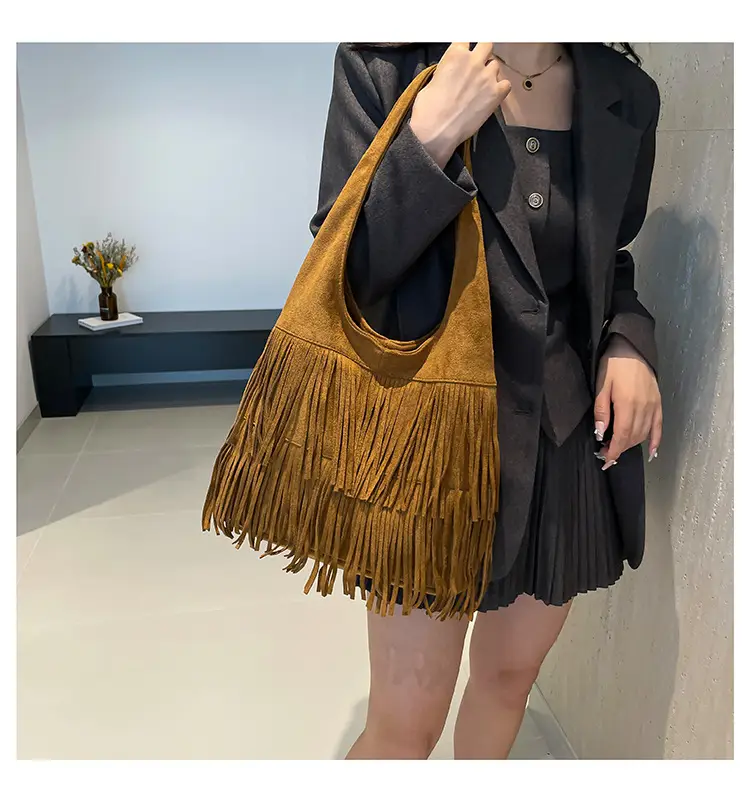 Brown Fringe Shoulder Bag for Women — feature 26