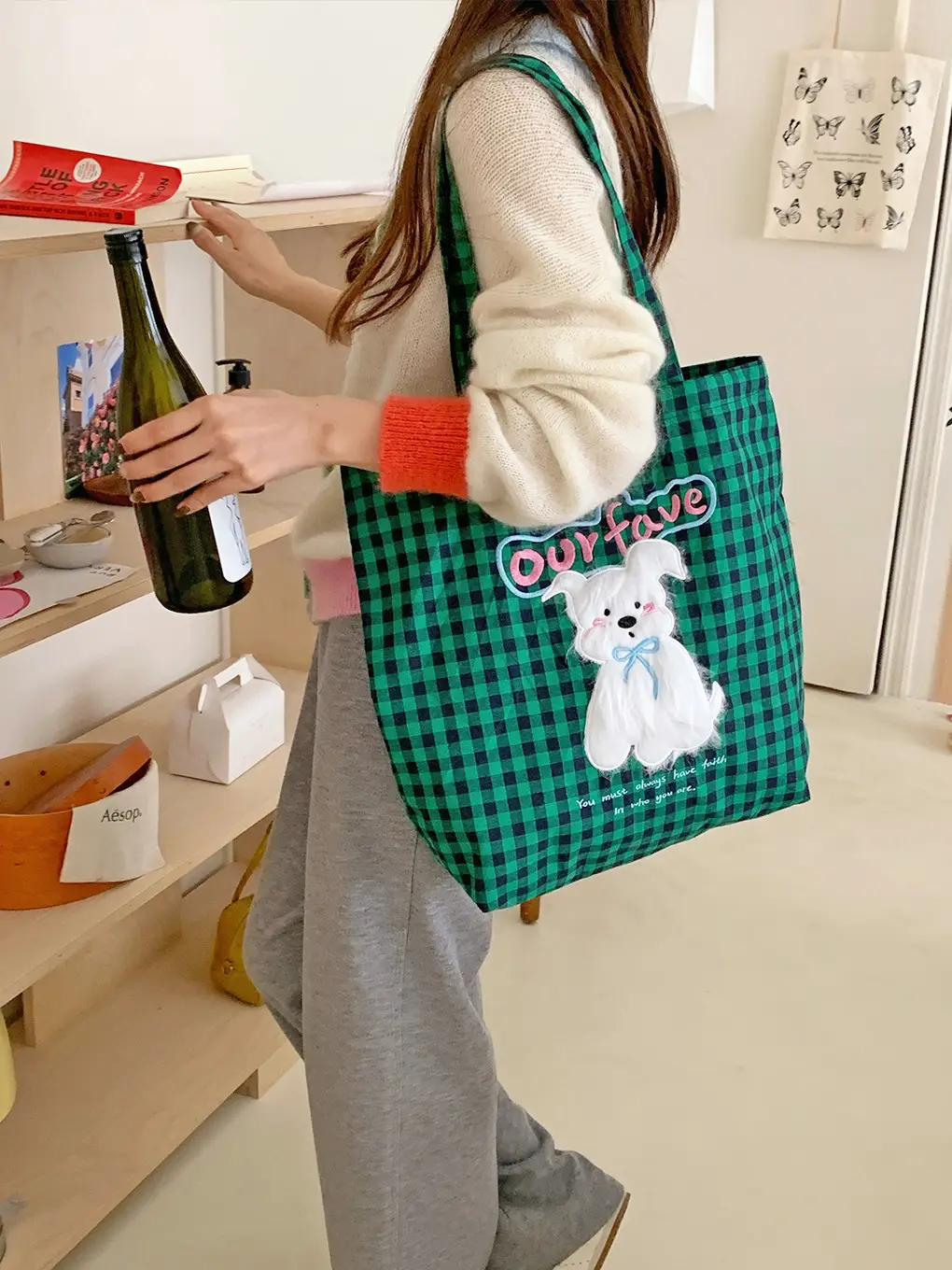 Cute Plush Puppy Bag Red White Large Capacity - Image 4