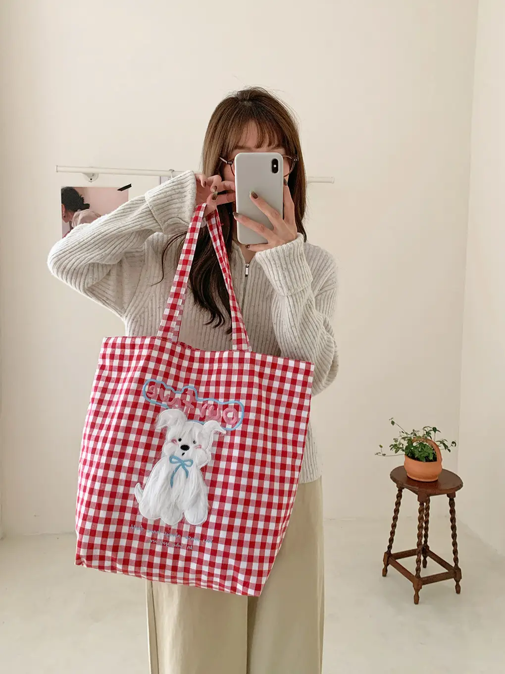 Cute Plush Puppy Bag Red White Large Capacity — feature 10