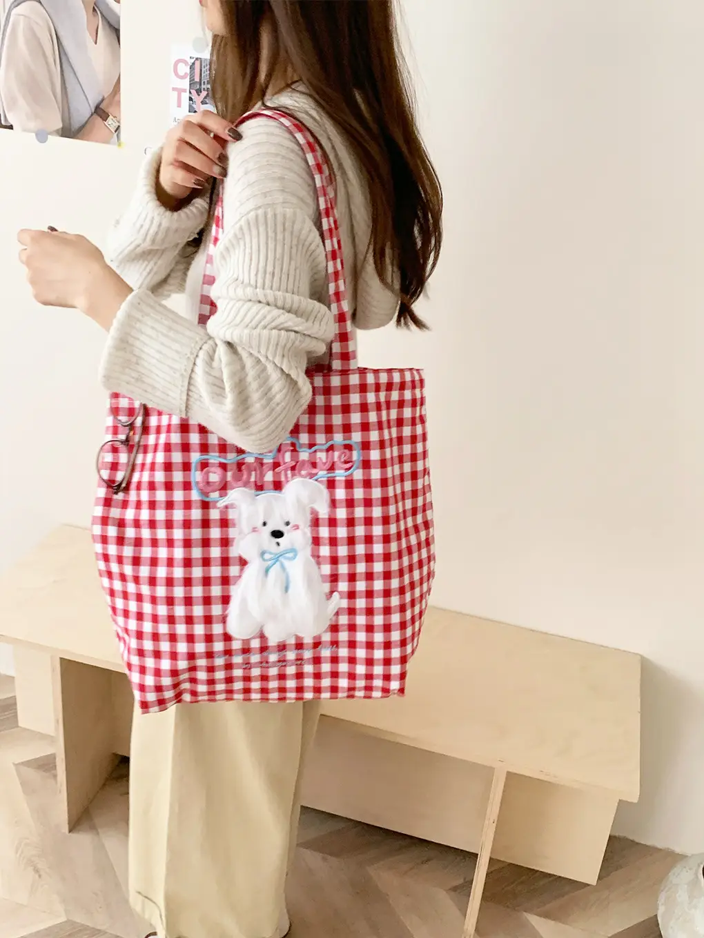 Cute Plush Puppy Bag Red White Large Capacity — feature 11