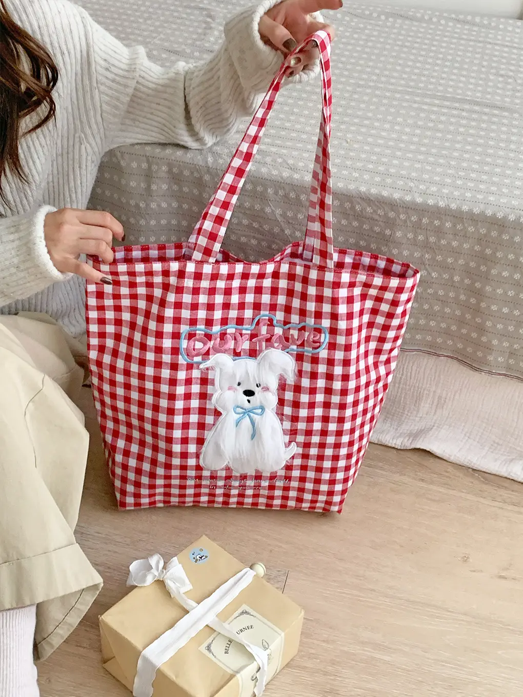 Cute Plush Puppy Bag Red White Large Capacity — feature 14