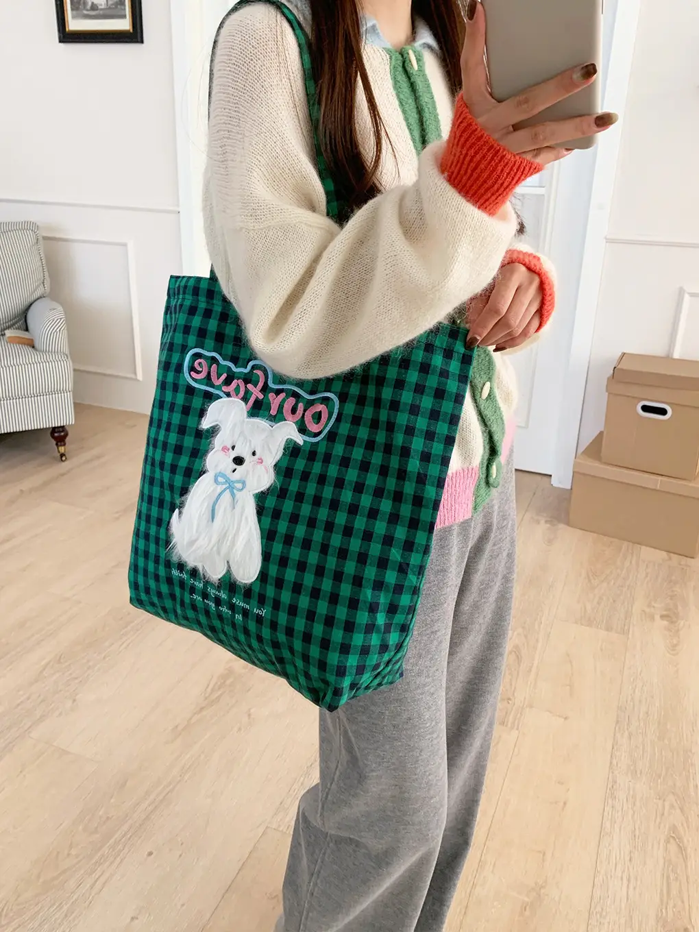 Cute Plush Puppy Bag Red White Large Capacity — feature 15