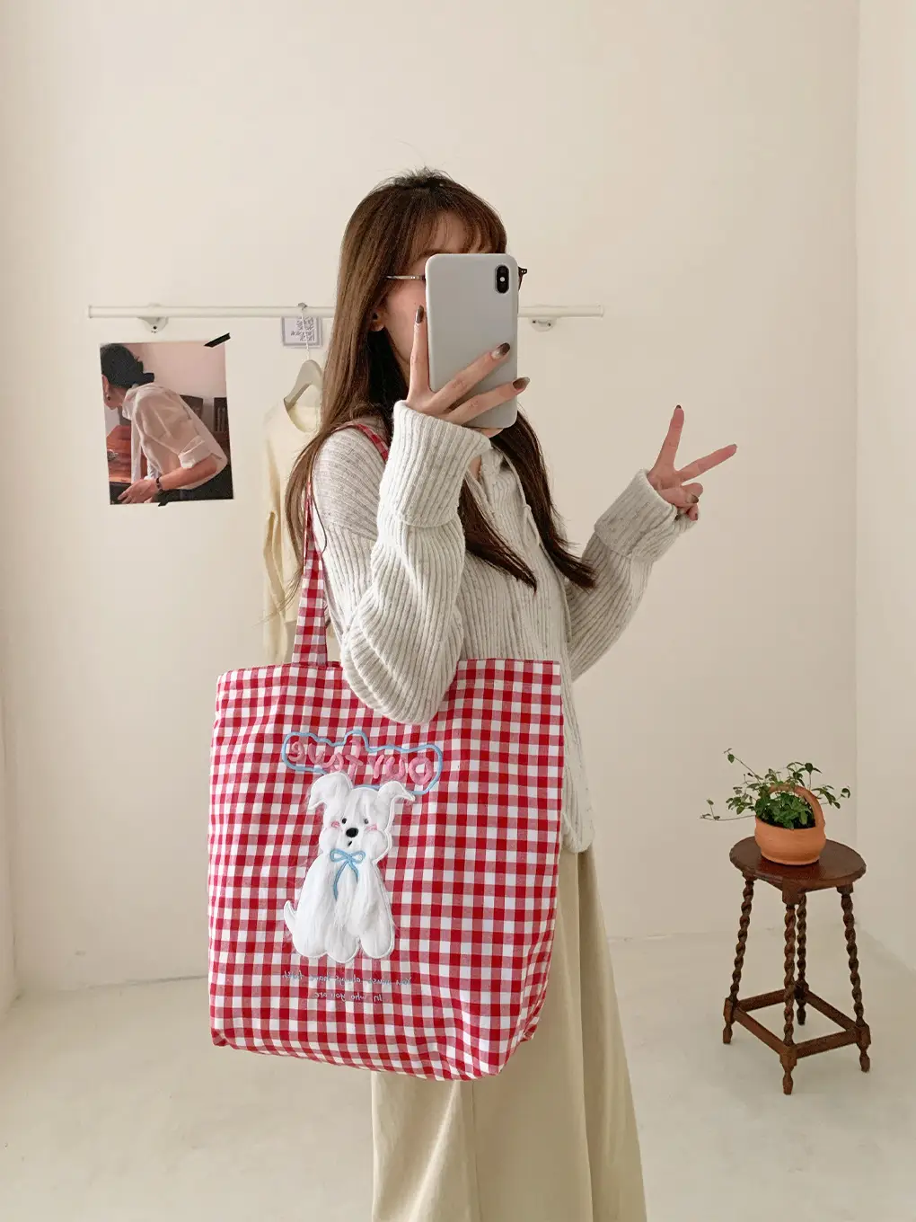 Cute Plush Puppy Bag Red White Large Capacity — feature 6