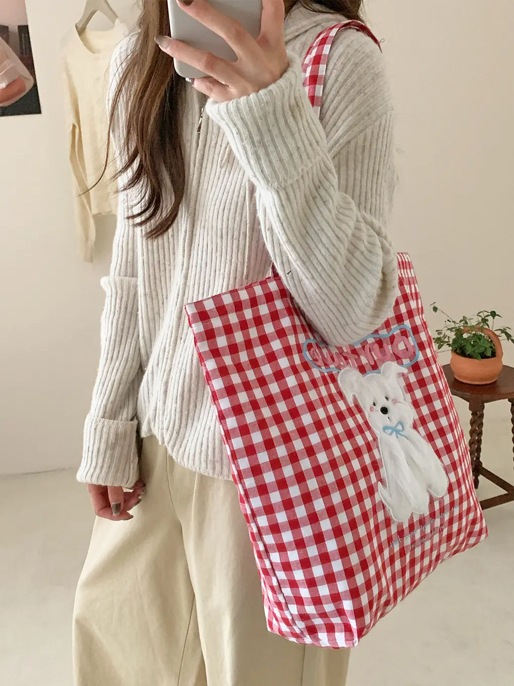 Cute Plush Puppy Bag Red White Large Capacity — feature 9