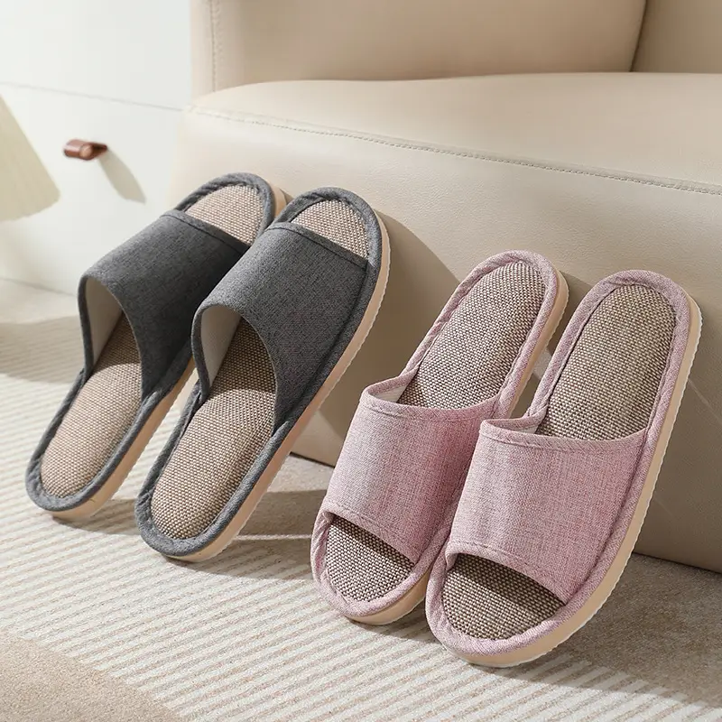 New Style Home Slippers Women's Summer Home Indoor Four Seasons Cotton Linen Linen Floor Slippers Men's Summer