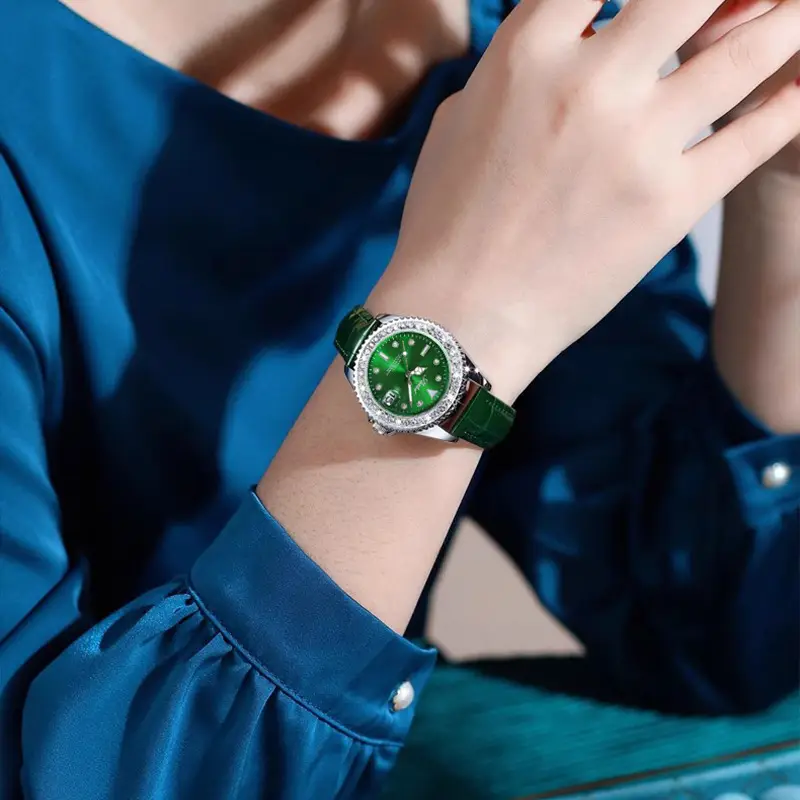 Green Submariner Women's Watch with Diamond Inlay - Image 3
