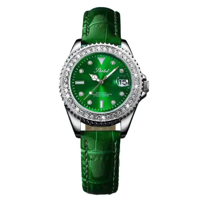 Green Submariner Women's Watch with Diamond Inlay - Image 5