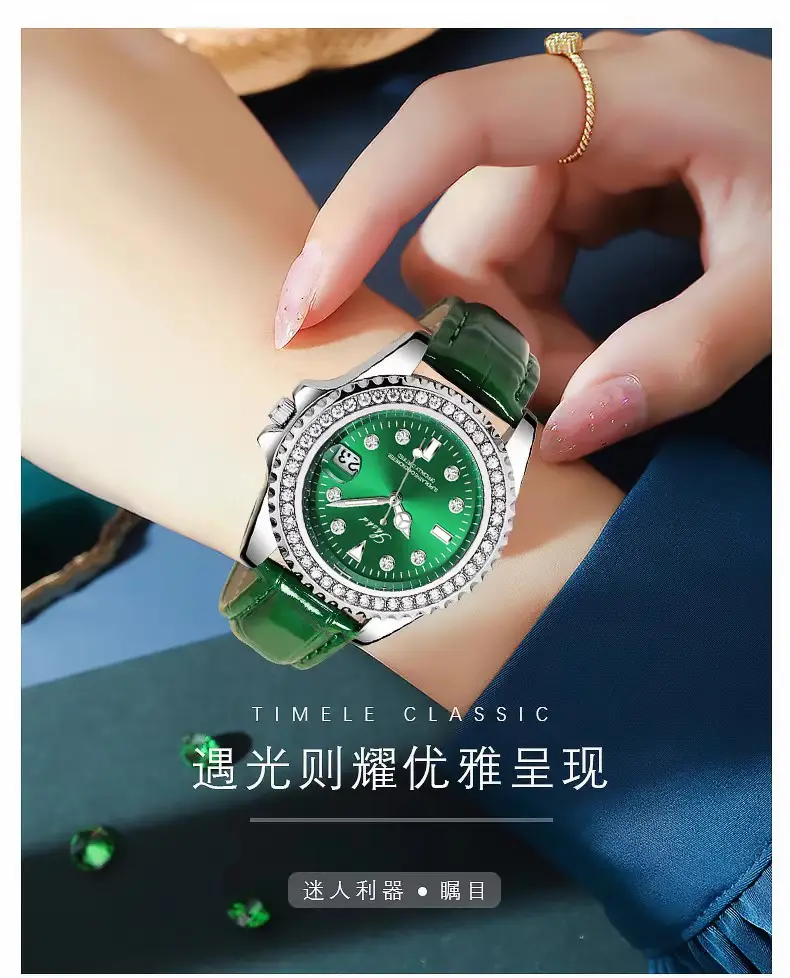 Green Submariner Women's Watch with Diamond Inlay — feature 5