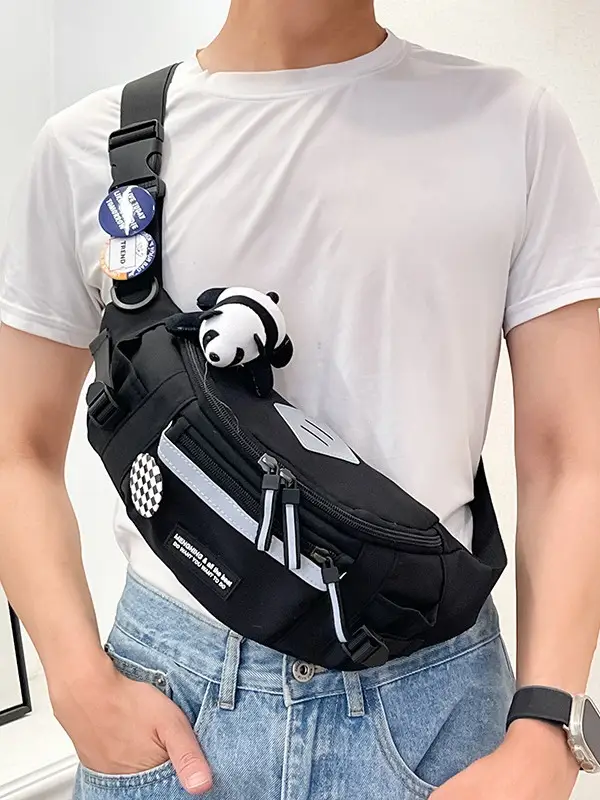 Men Sports Waist Bag Black Japanese Workwear Style - Image 4