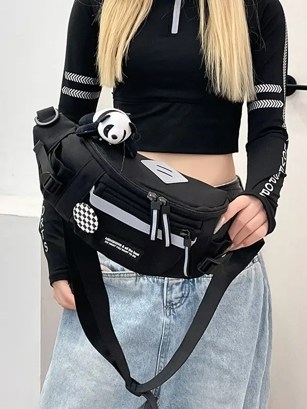Men Sports Waist Bag Black Japanese Workwear Style - Image 6