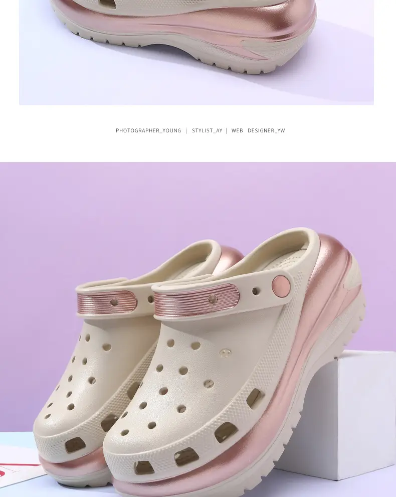 Summer Women's Platform Casual Hole Shoes EVA High Heel Non-slip Outer Wear Slippers Heightened Odor-proof Outdoor Couple Sandals — feature 12