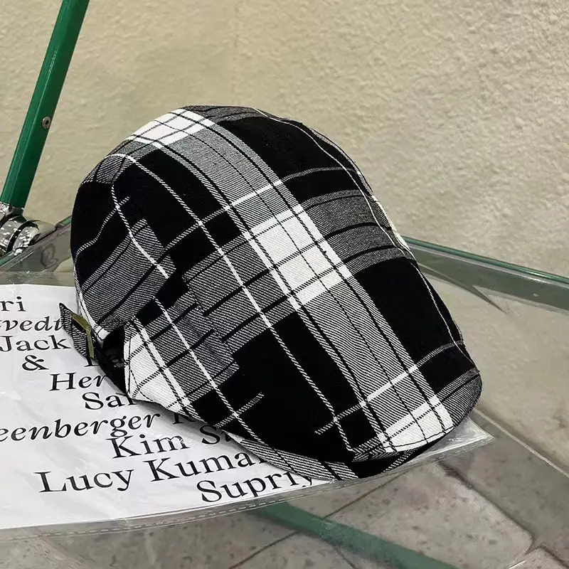 Women Plaid Beret Summer Hat Duck Tongue Forward