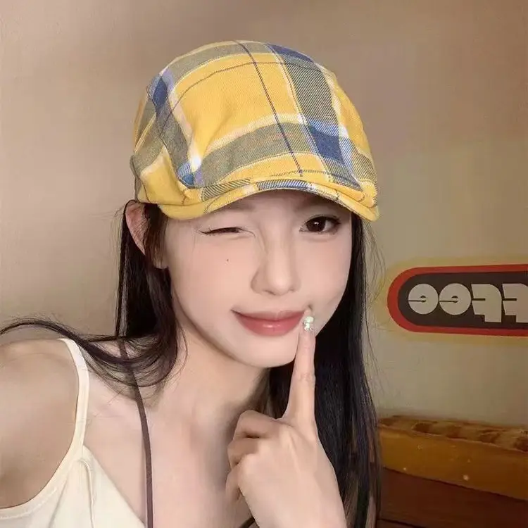 Women Plaid Beret Summer Hat Duck Tongue Forward — feature 1