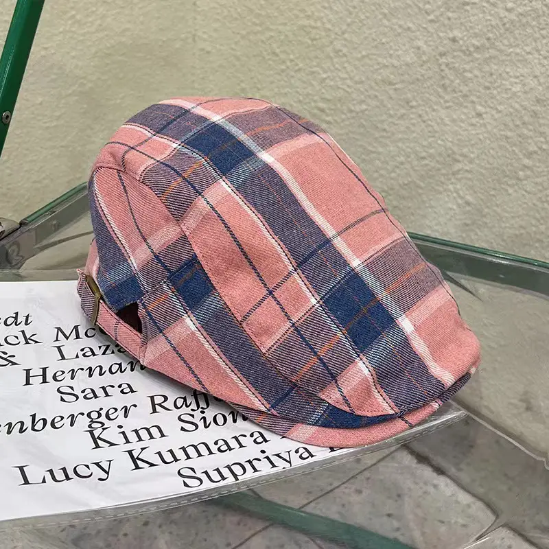 Women Plaid Beret Summer Hat Duck Tongue Forward