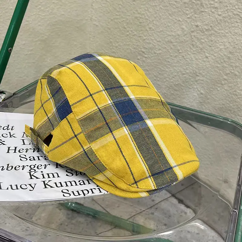 Women Plaid Beret Summer Hat Duck Tongue Forward