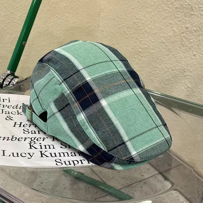 Women Plaid Beret Summer Hat Duck Tongue Forward