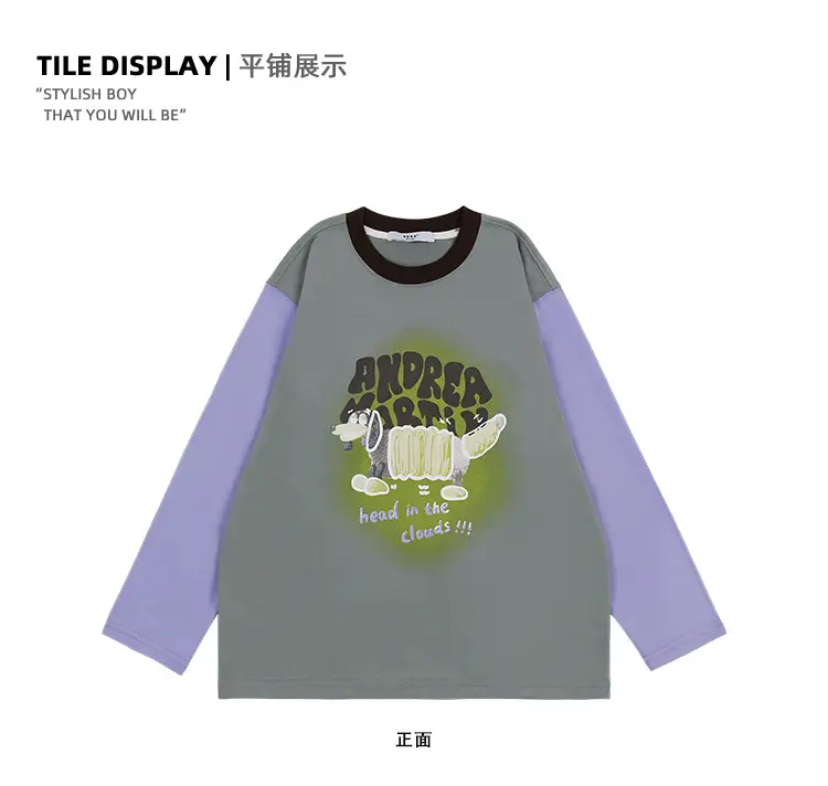 Girls Long Sleeve T-Shirt Grey Green White Loose Fit — feature 15