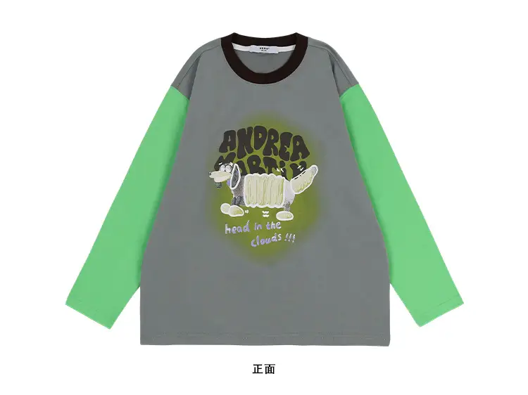 Girls Long Sleeve T-Shirt Grey Green White Loose Fit — feature 17