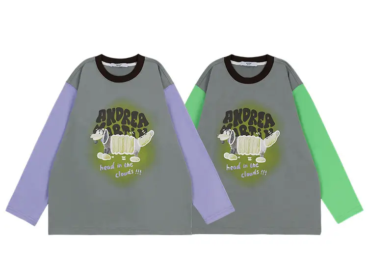Girls Long Sleeve T-Shirt Grey Green White Loose Fit — feature 4