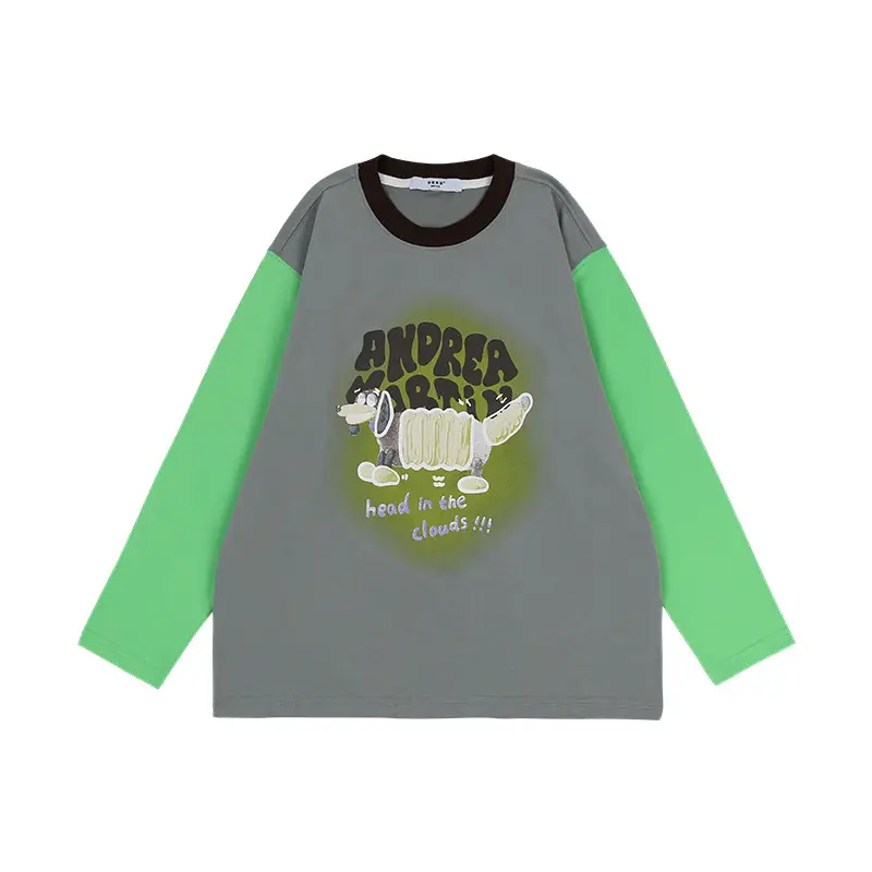 Girls Long Sleeve T-Shirt Grey Green White Loose Fit - Image 2