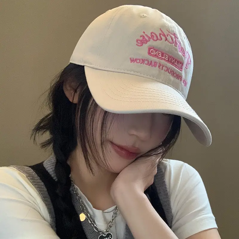 Women Korean Letter Baseball Cap White Embroidered - Image 5