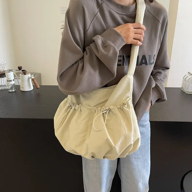Korean Style Grey Nylon Shoulder Bag Large Capacity