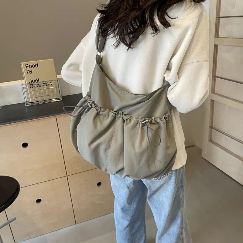 Korean Style Grey Nylon Shoulder Bag Large Capacity