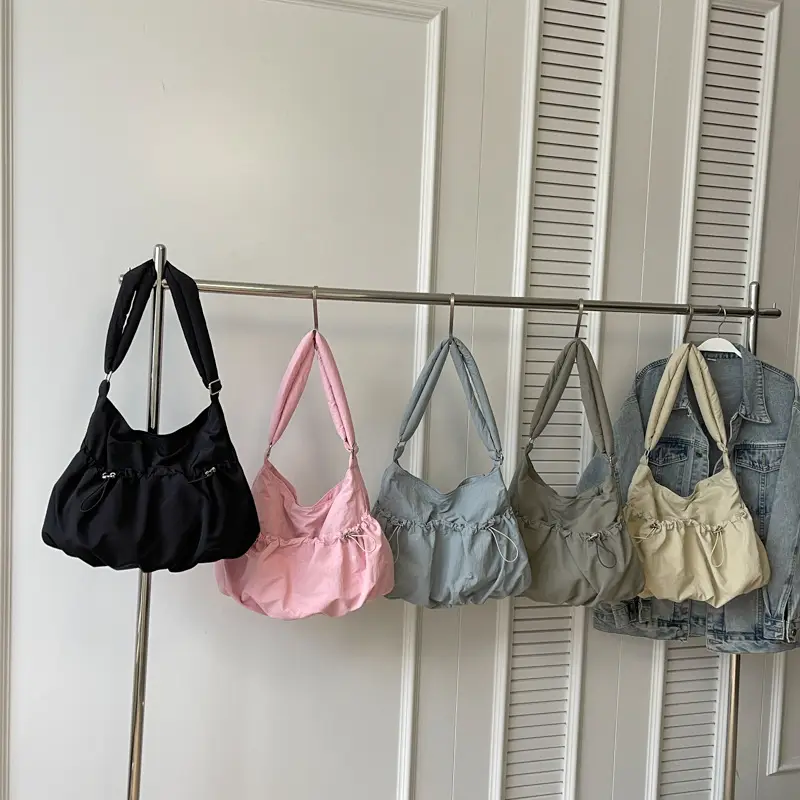 Korean Style Grey Nylon Shoulder Bag Large Capacity