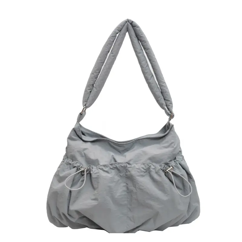 Korean Style Grey Nylon Shoulder Bag Large Capacity