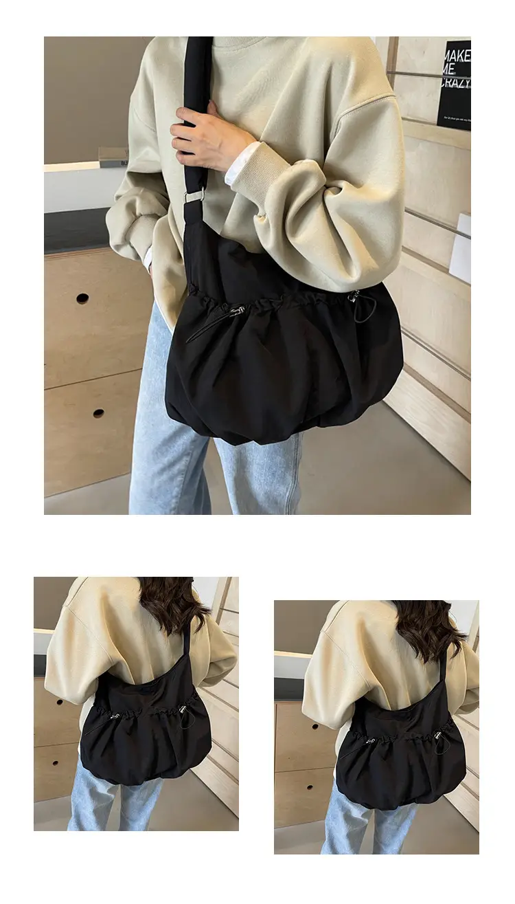 Korean Style Grey Nylon Shoulder Bag Large Capacity — feature 10