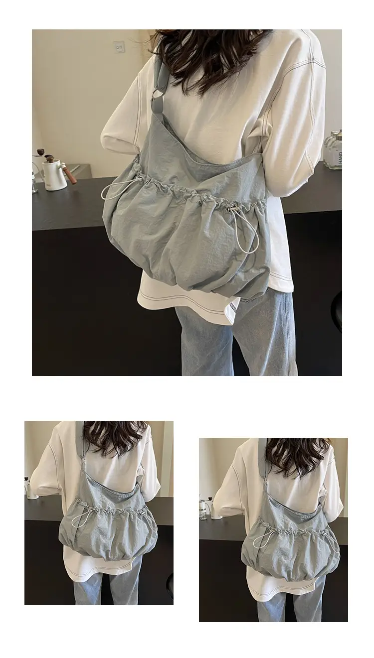 Korean Style Grey Nylon Shoulder Bag Large Capacity — feature 11