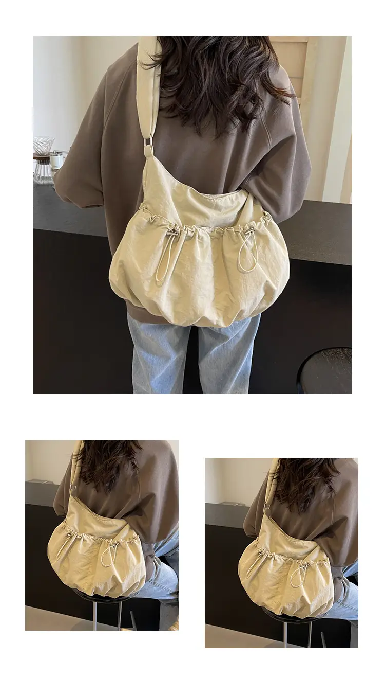 Korean Style Grey Nylon Shoulder Bag Large Capacity — feature 12