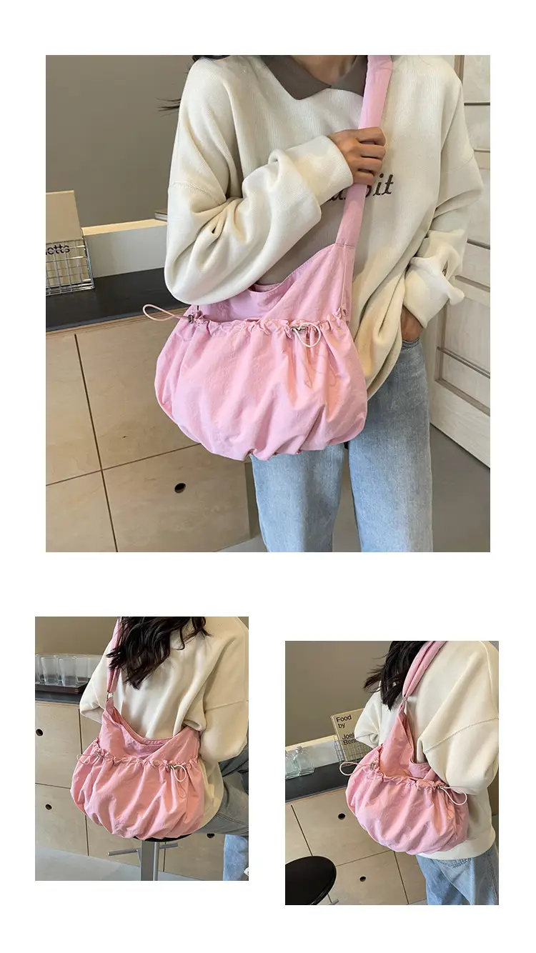 Korean Style Grey Nylon Shoulder Bag Large Capacity — feature 13
