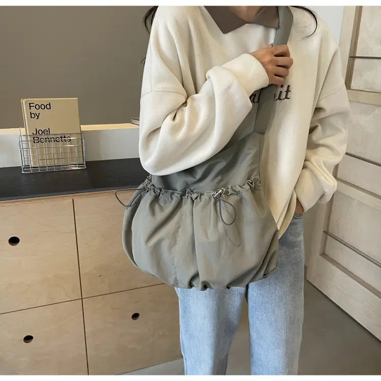Korean Style Grey Nylon Shoulder Bag Large Capacity — feature 29