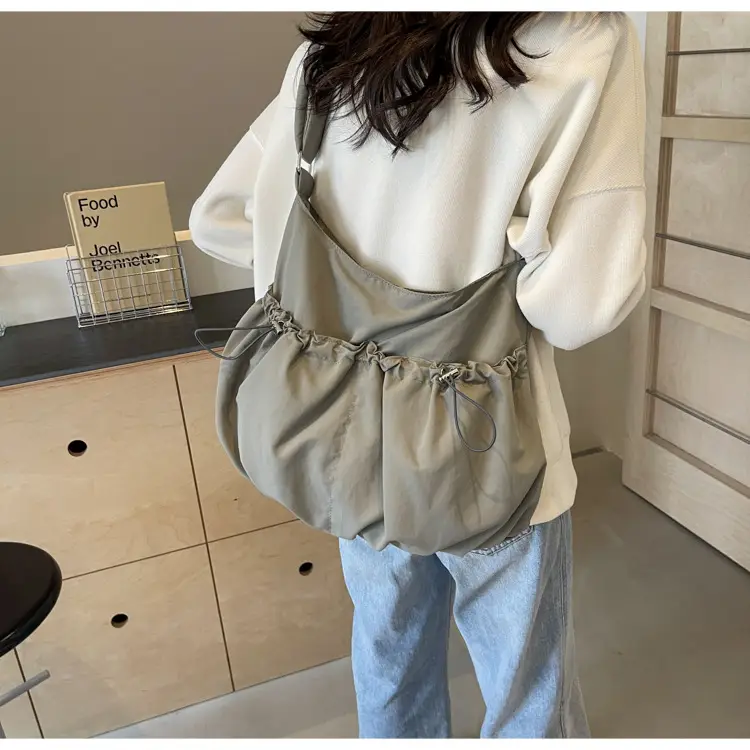 Korean Style Grey Nylon Shoulder Bag Large Capacity — feature 30