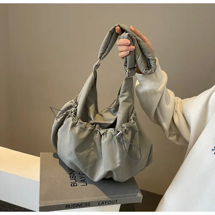 Korean Style Grey Nylon Shoulder Bag Large Capacity — feature 33