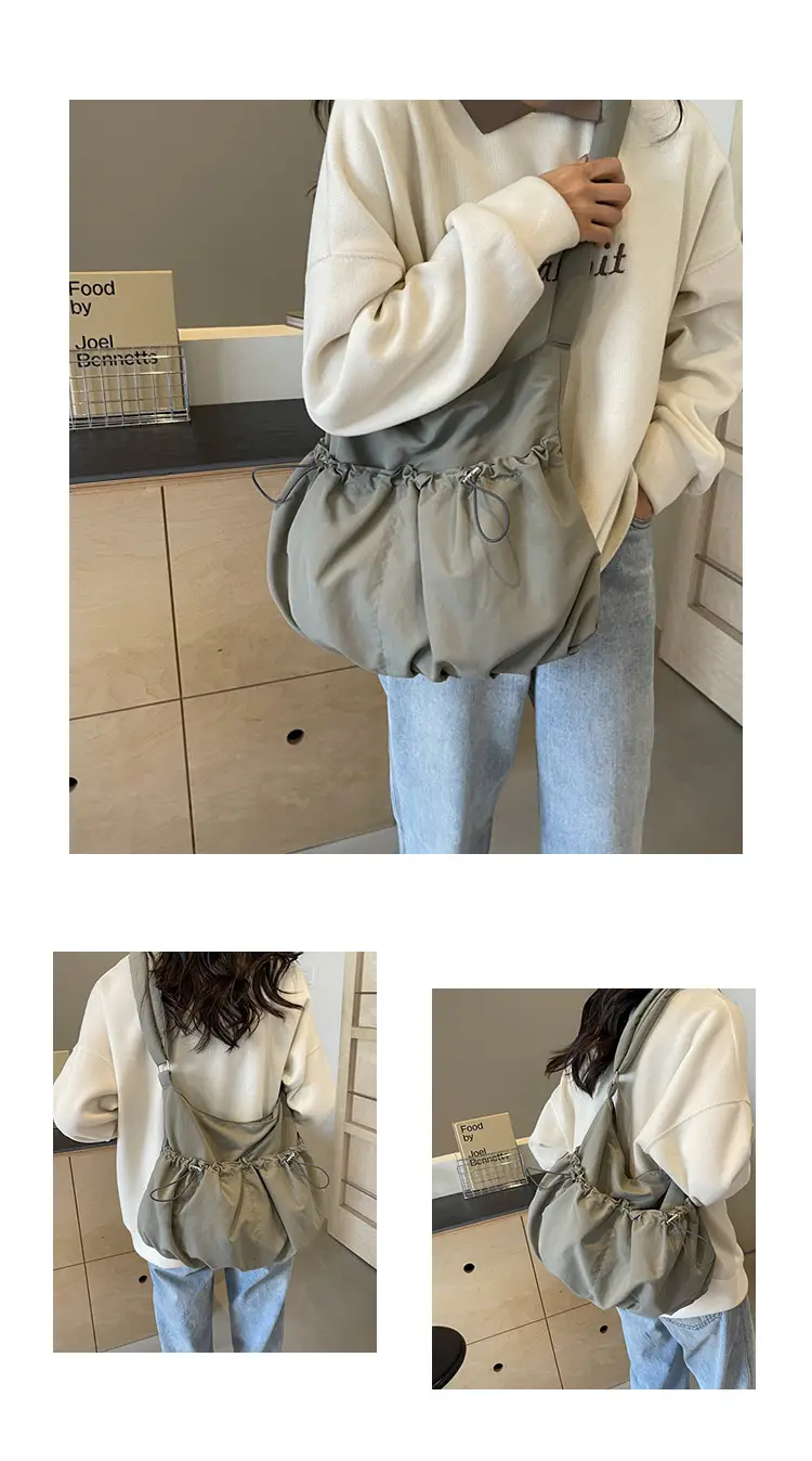 Korean Style Grey Nylon Shoulder Bag Large Capacity — feature 9