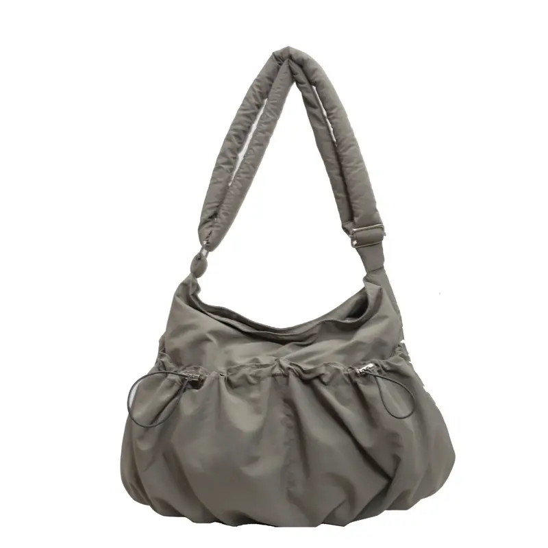 Korean Style Grey Nylon Shoulder Bag Large Capacity