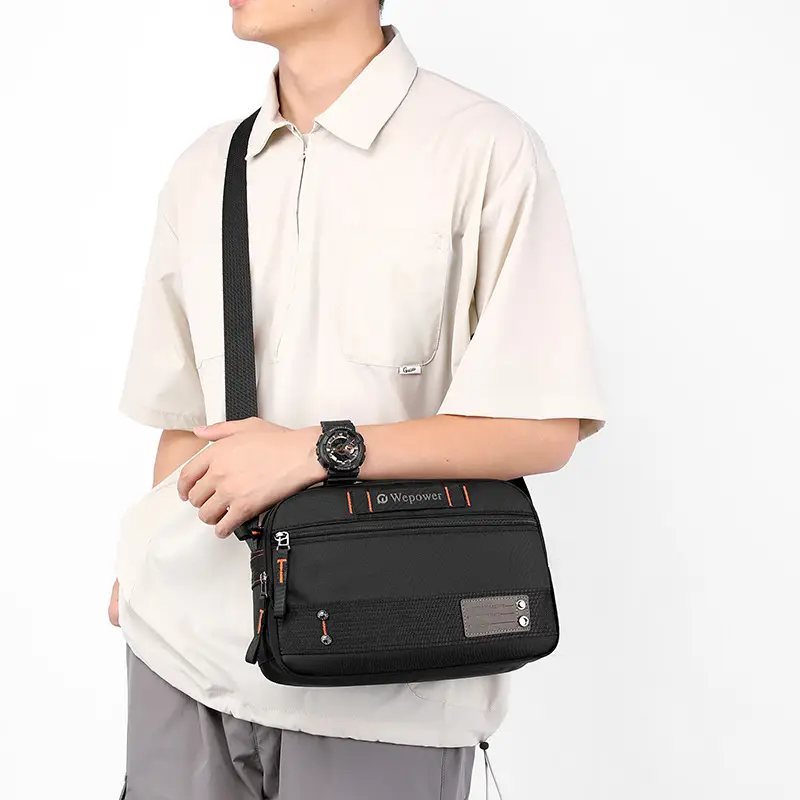 Men's Waterproof Crossbody Bag Black Multi Layer Travel Satchel