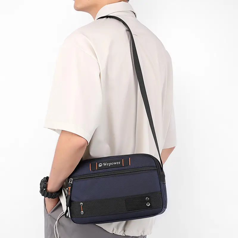 Men's Waterproof Crossbody Bag Black Multi Layer Travel Satchel
