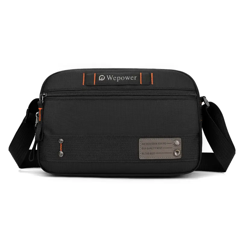 Men's Waterproof Crossbody Bag Black Multi Layer Travel Satchel