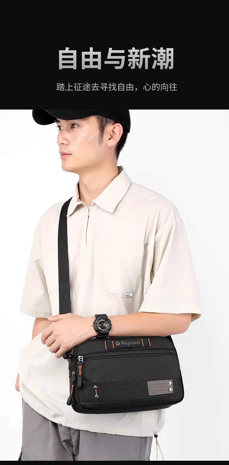 Men's Waterproof Crossbody Bag Black Multi Layer Travel Satchel — feature 12