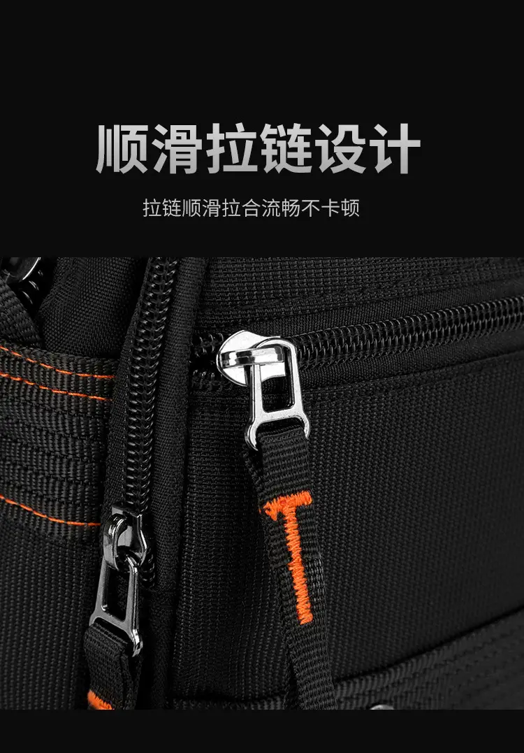 Men's Waterproof Crossbody Bag Black Multi Layer Travel Satchel — feature 13