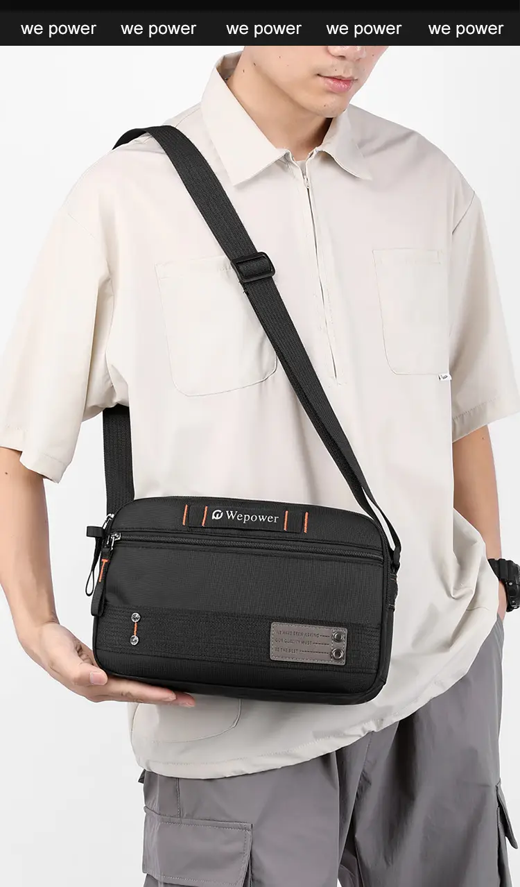 Men's Waterproof Crossbody Bag Black Multi Layer Travel Satchel — feature 16
