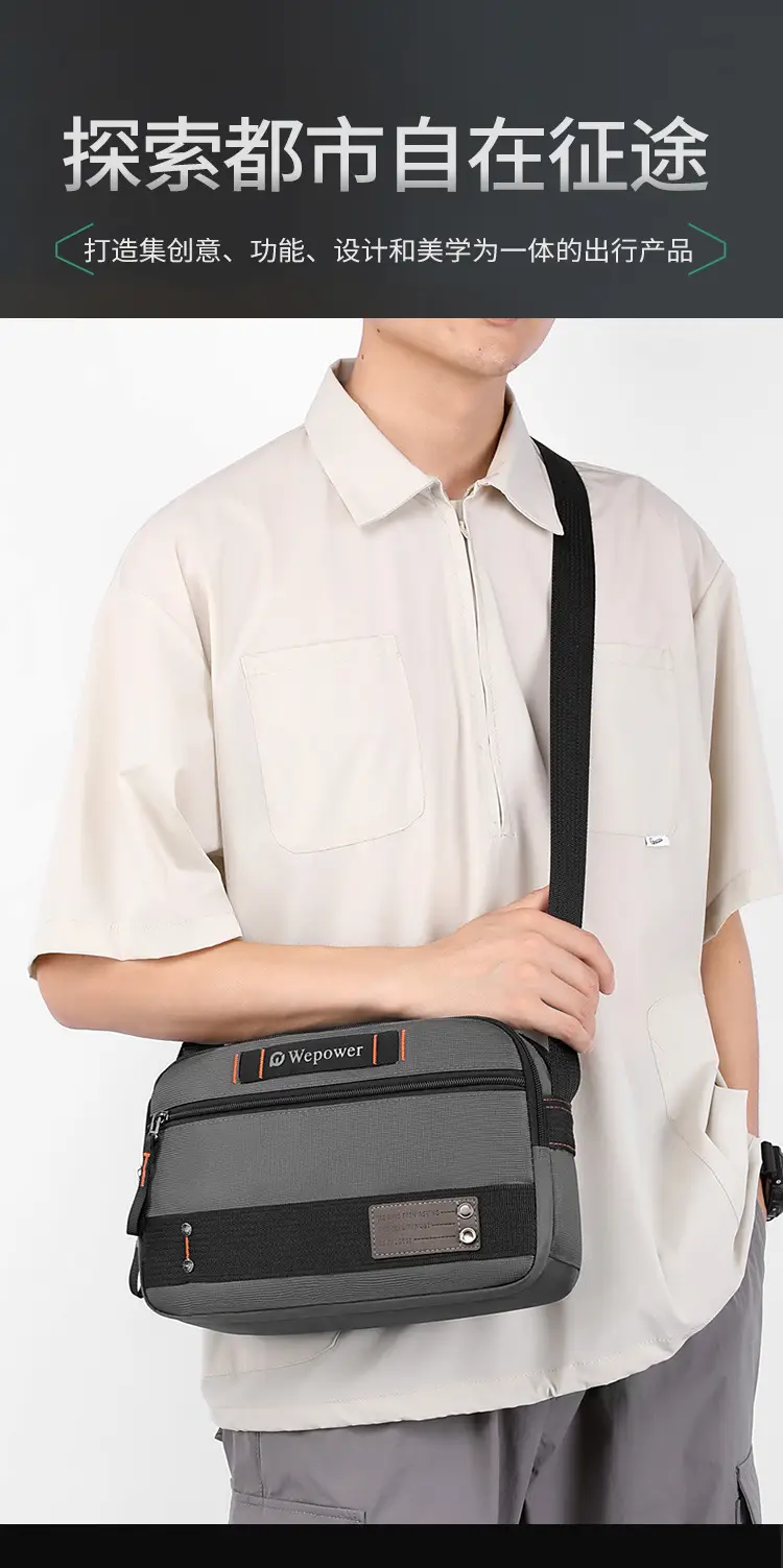 Men's Waterproof Crossbody Bag Black Multi Layer Travel Satchel — feature 2