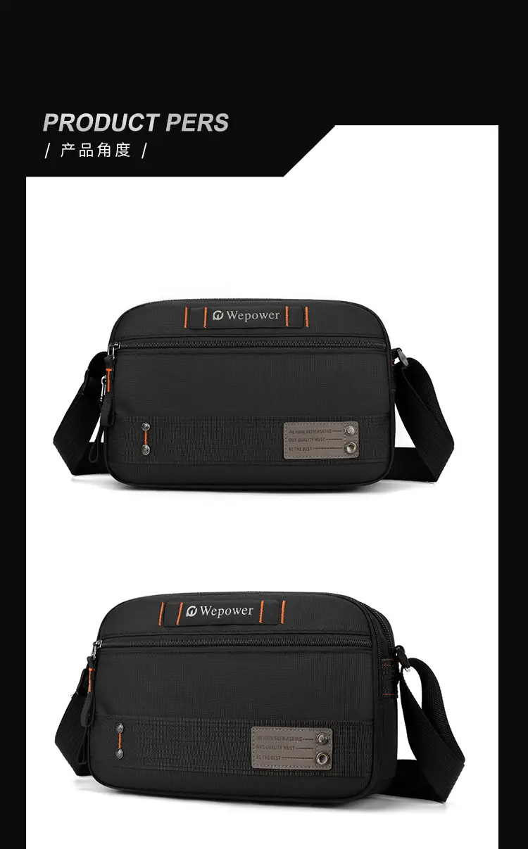 Men's Waterproof Crossbody Bag Black Multi Layer Travel Satchel — feature 20