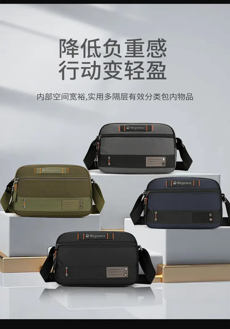 Men's Waterproof Crossbody Bag Black Multi Layer Travel Satchel — feature 3