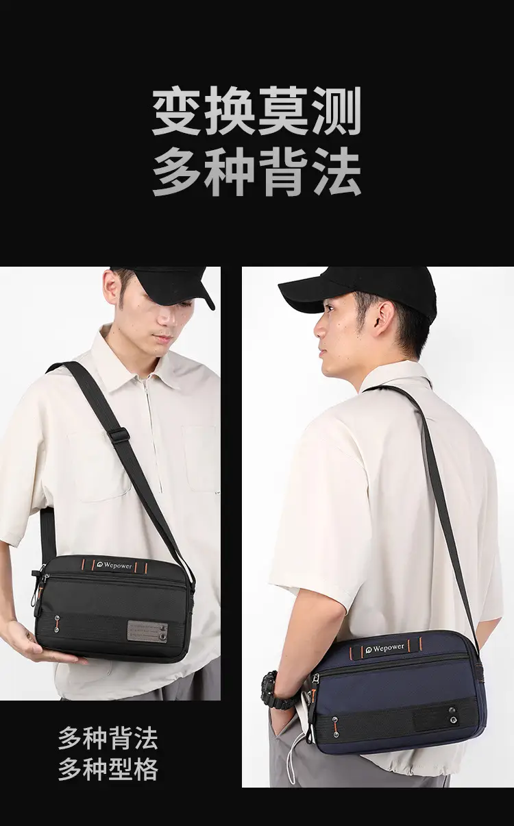 Men's Waterproof Crossbody Bag Black Multi Layer Travel Satchel — feature 7