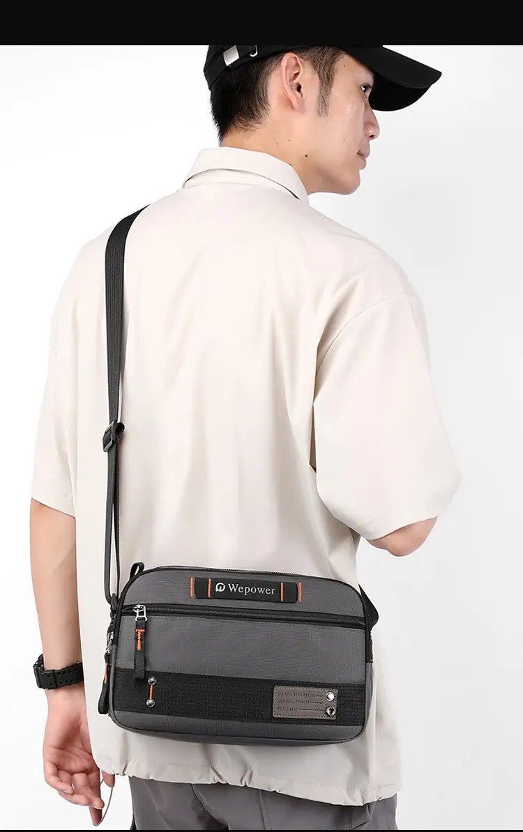 Men's Waterproof Crossbody Bag Black Multi Layer Travel Satchel — feature 8