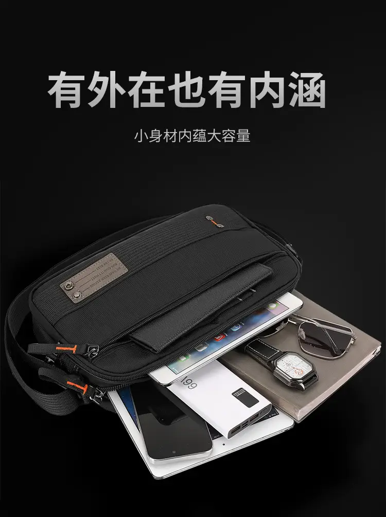 Men's Waterproof Crossbody Bag Black Multi Layer Travel Satchel — feature 9